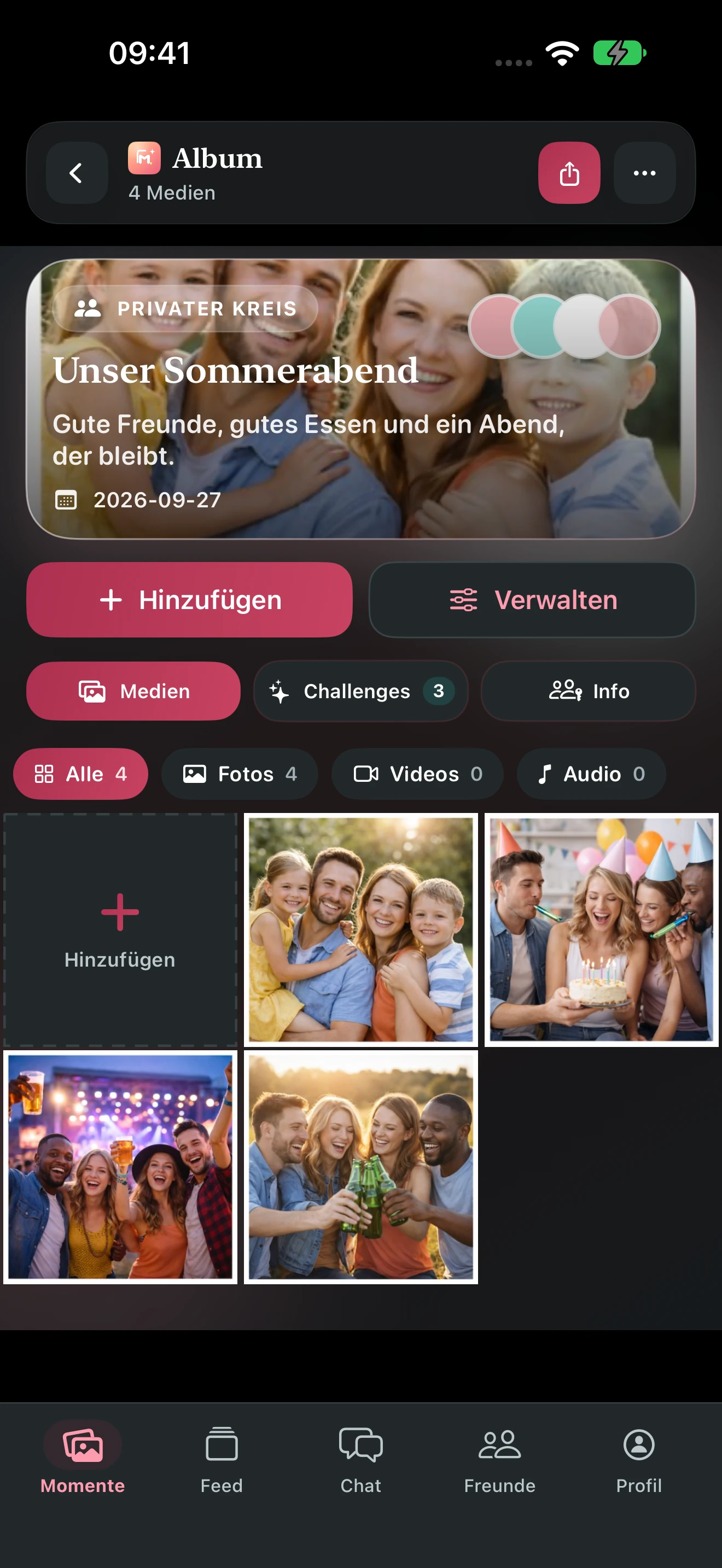 Moments-Album im Dunkelmodus