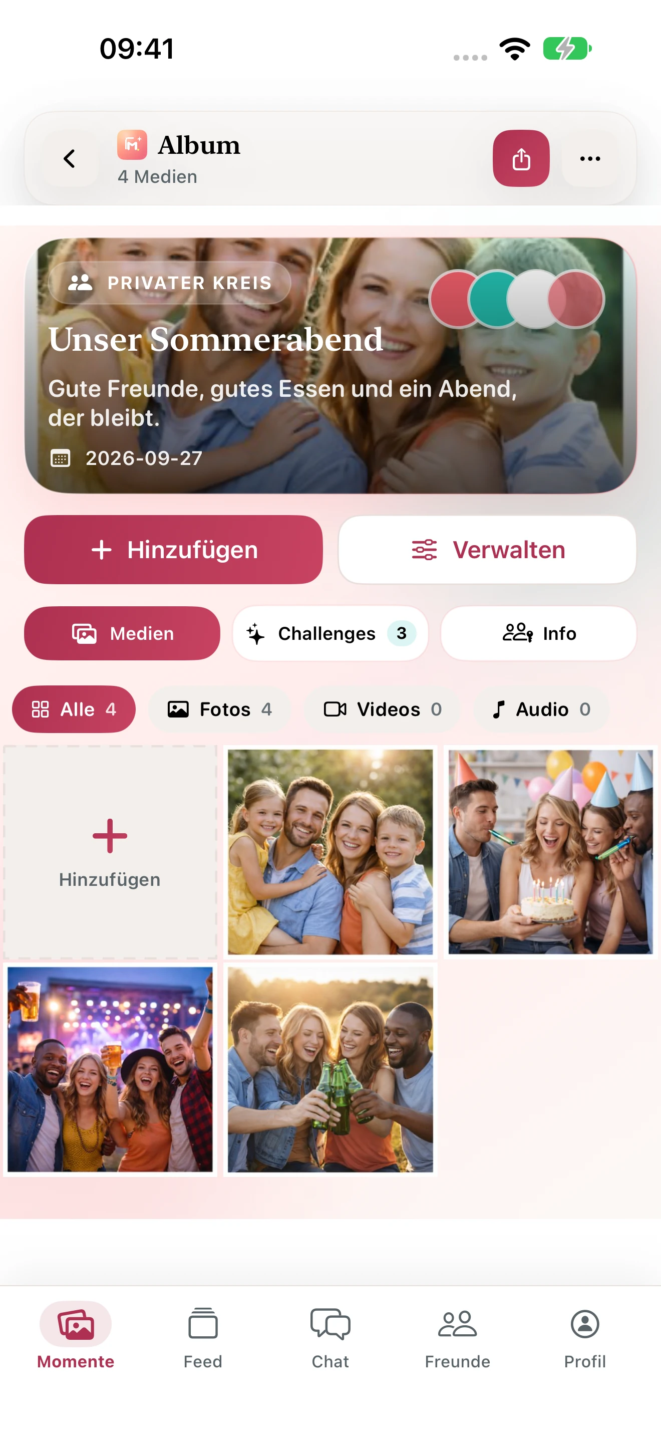 Moments-Album mit gemeinsamen Fotos und Videos