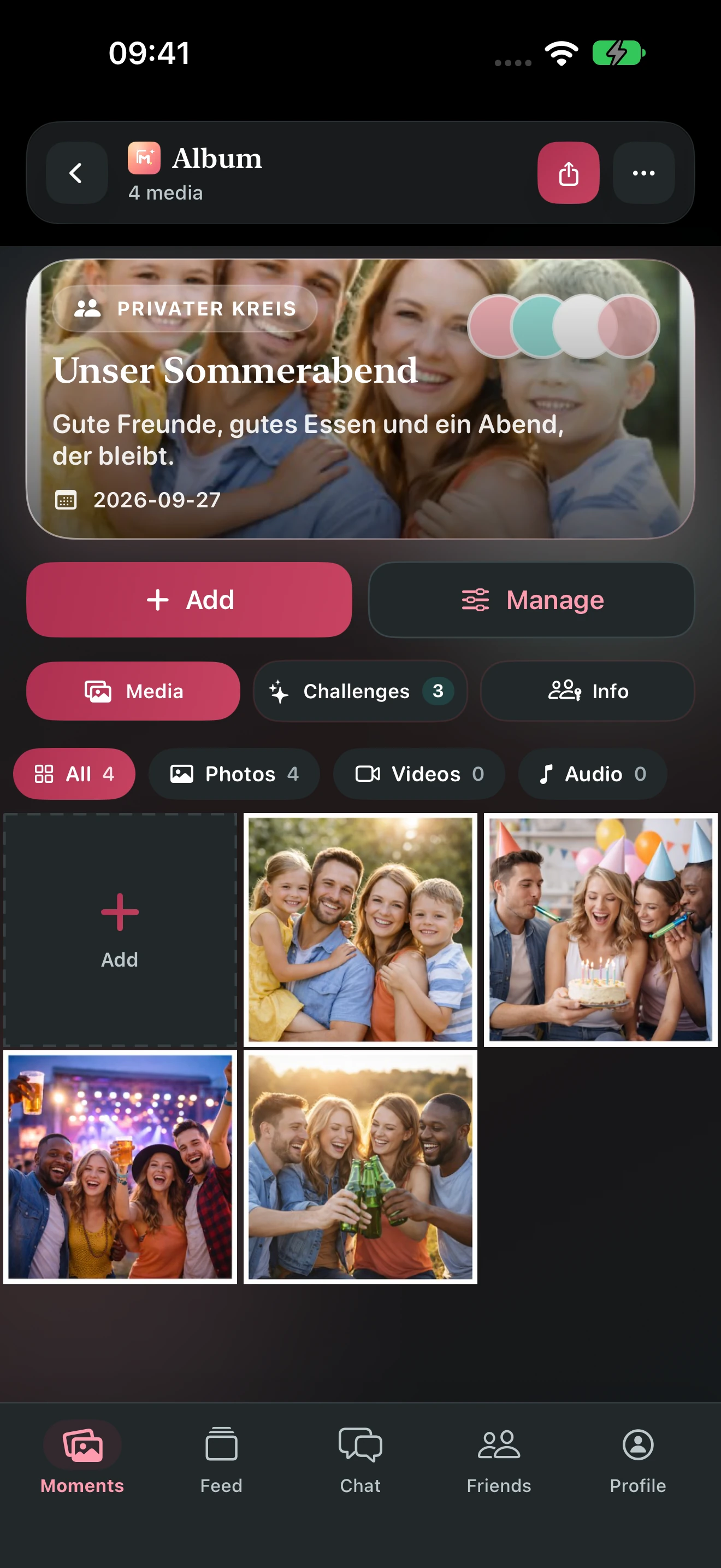 A Moments album in dark mode