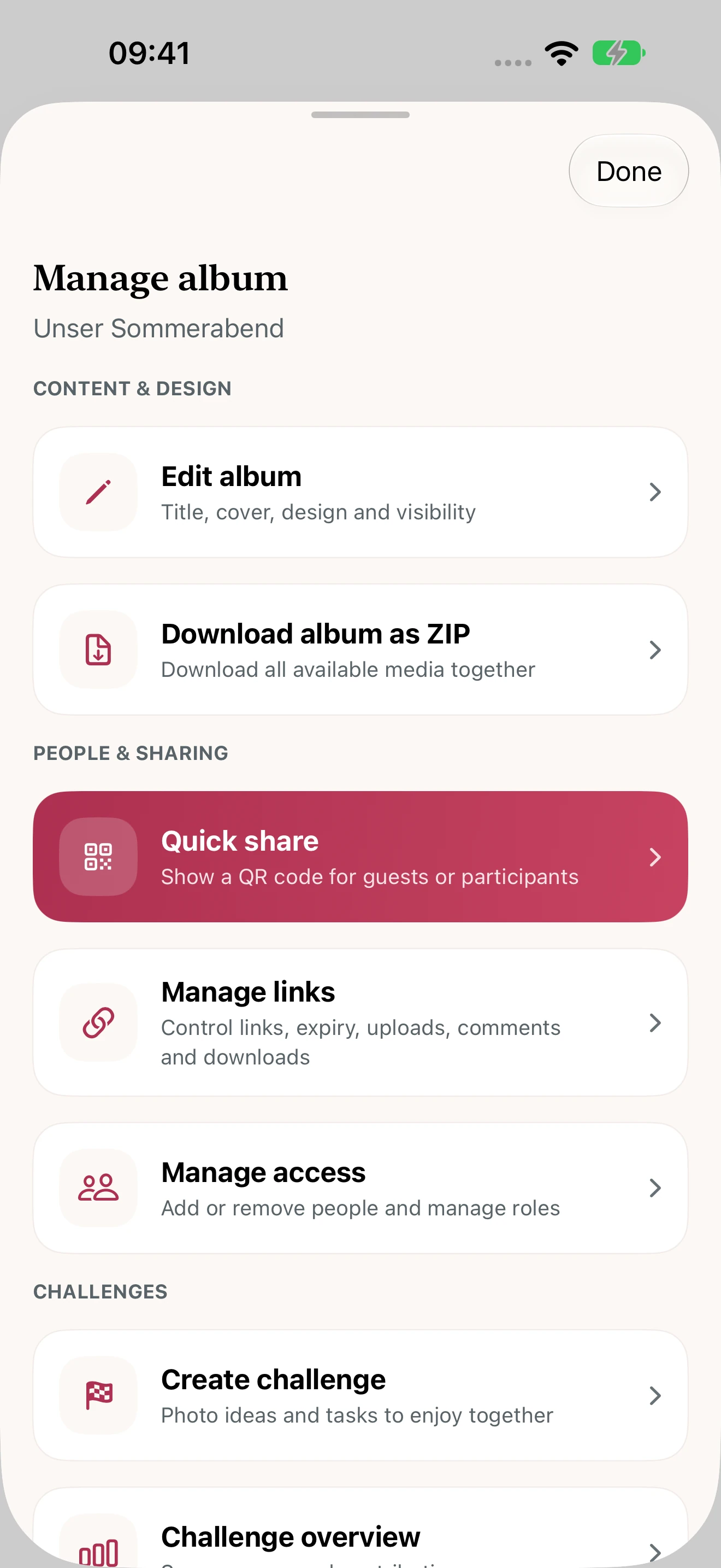 Clear album management in the Moments app
